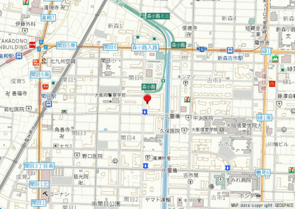 大阪市城東区関目、マンションの地図画像です
