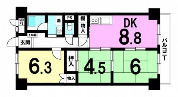 大阪市城東区関目、マンションの間取り画像です