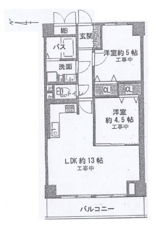 大阪市城東区関目、マンションの間取り画像です