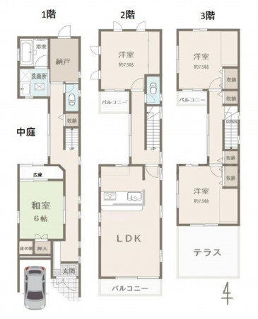 大阪市城東区成育、中古一戸建ての間取り画像です