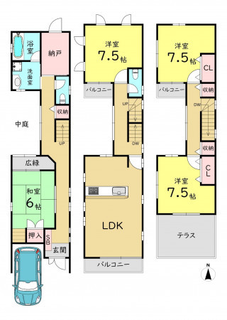 大阪市城東区成育、中古一戸建ての間取り画像です