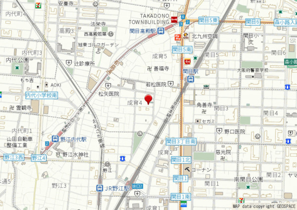 大阪市城東区成育、中古一戸建ての地図画像です