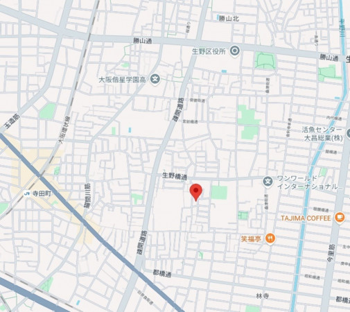 大阪市生野区生野東、中古一戸建ての地図画像です