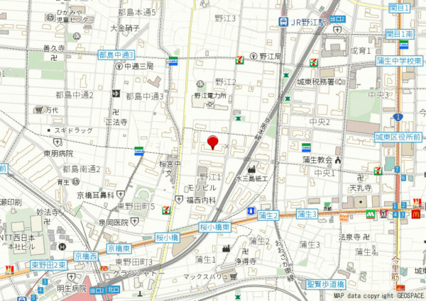 大阪市城東区野江、マンションの地図画像です