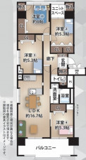 大阪市城東区森之宮、マンションの間取り画像です