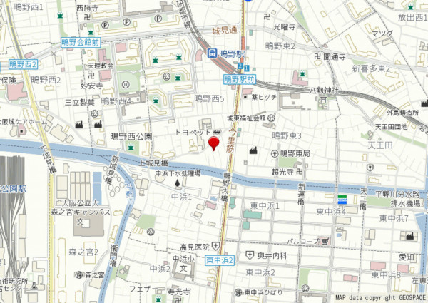 大阪市城東区鴫野西、中古一戸建ての地図画像です