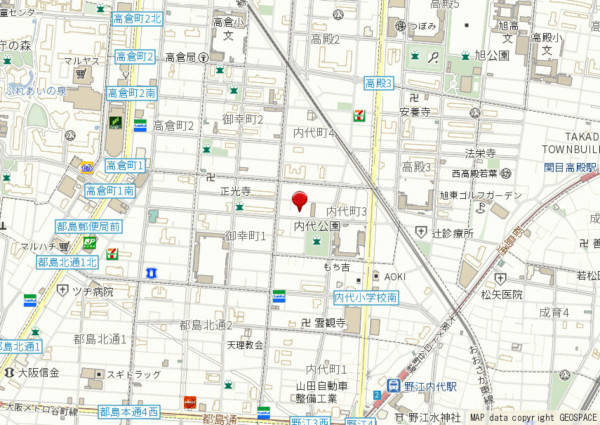 大阪市都島区内代町、マンションの地図画像です