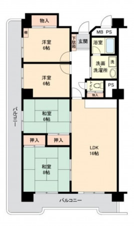 大阪市鶴見区鶴見、マンションの間取り画像です