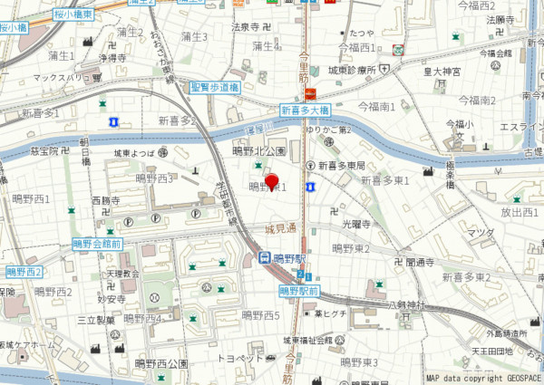 大阪市城東区鴫野東、中古一戸建ての地図画像です