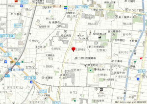 大阪市生野区生野東、中古一戸建ての地図画像です