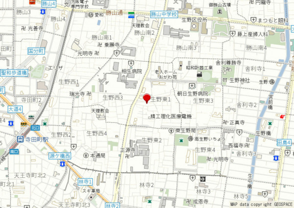 大阪市生野区生野東、中古一戸建ての地図画像です