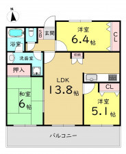 大阪市旭区高殿、マンションの間取り画像です