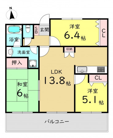 大阪市旭区高殿、マンションの間取り画像です