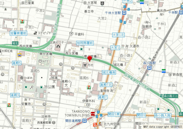 大阪市旭区高殿、マンションの地図画像です
