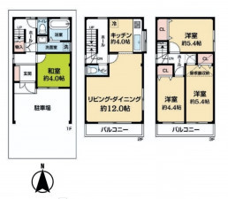 大阪市鶴見区緑、中古一戸建ての間取り画像です