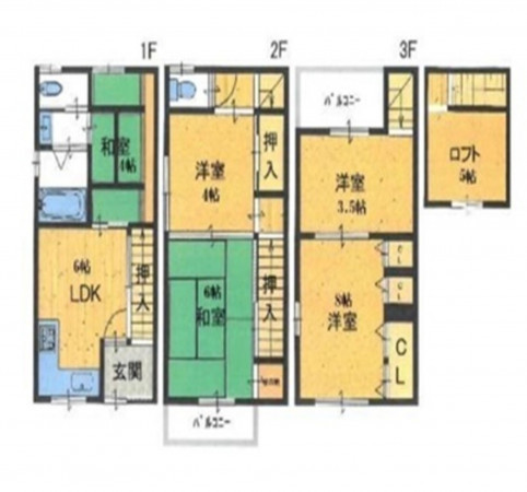 大阪市東成区中本、中古一戸建ての間取り画像です