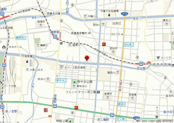 大阪市城東区天王田、マンションの地図画像です