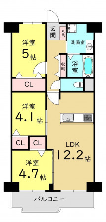 大阪市鶴見区放出東、マンションの間取り画像です