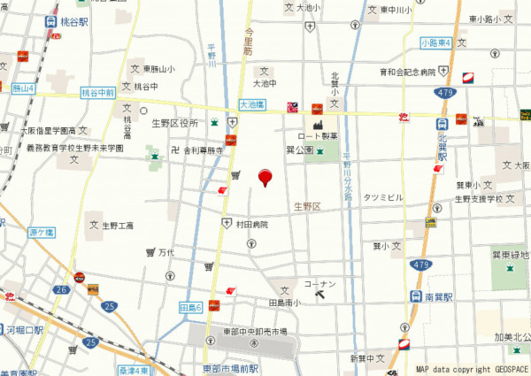 大阪市生野区田島、新築一戸建ての地図画像です