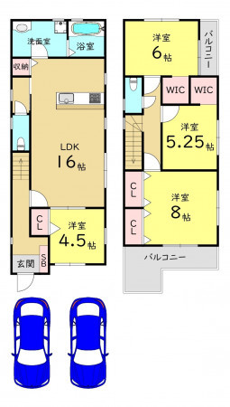 大阪市生野区田島、新築一戸建ての間取り画像です