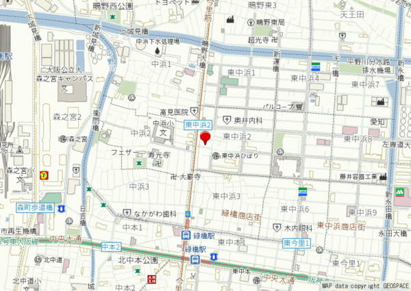 大阪市城東区東中浜、中古一戸建ての地図画像です