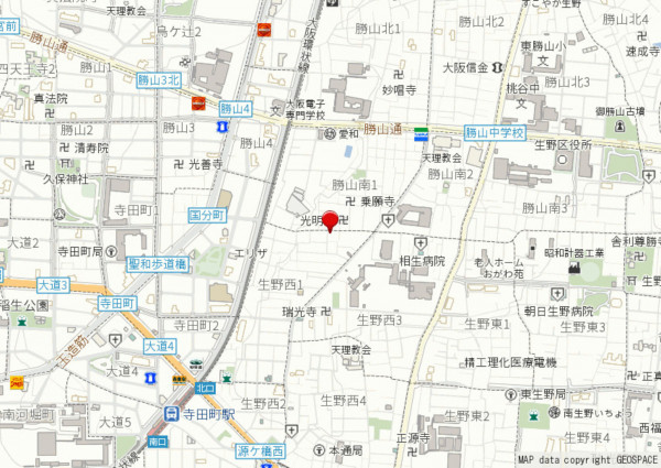 大阪市生野区生野西、中古一戸建ての地図画像です