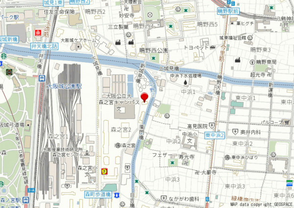 大阪市城東区森之宮、マンションの地図画像です