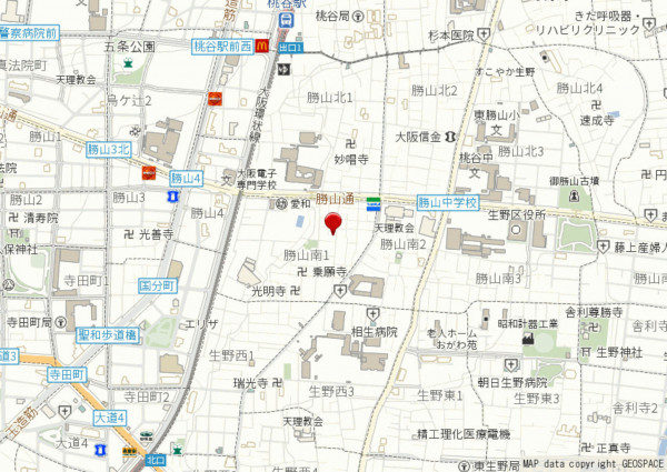 大阪市生野区勝山南、中古一戸建ての地図画像です