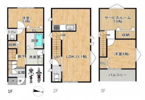 大阪市生野区鶴橋、中古一戸建ての間取り画像です