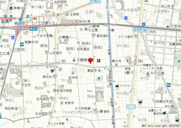 大阪市生野区鶴橋、中古一戸建ての地図画像です
