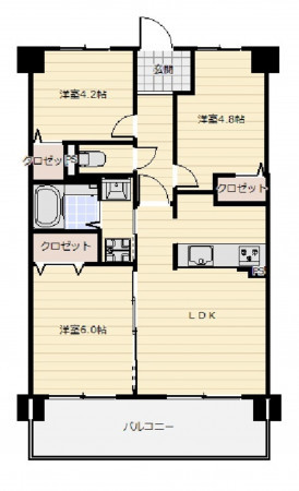 大阪市生野区中川、マンションの間取り画像です