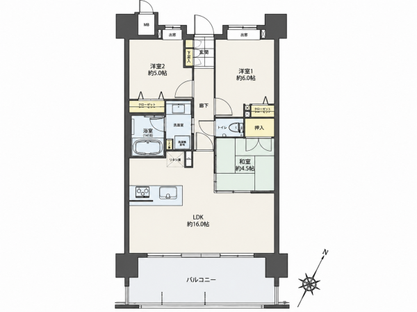 宮崎市江平中町、マンションの間取り画像です