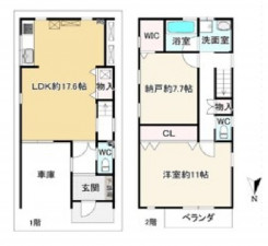 大阪市生野区鶴橋、中古一戸建ての間取り画像です