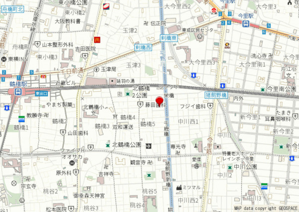 大阪市生野区鶴橋、中古一戸建ての地図画像です