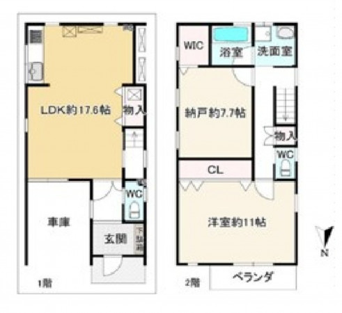 大阪市生野区鶴橋、中古一戸建ての間取り画像です