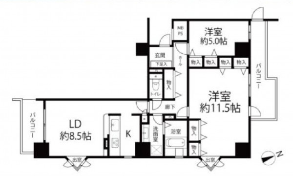 大阪市都島区中野町、マンションの間取り画像です