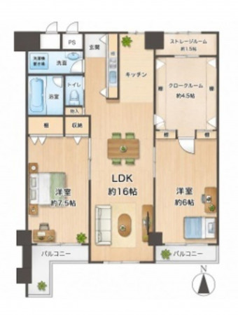 大阪市生野区新今里、マンションの間取り画像です