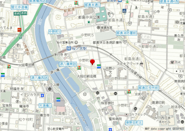 大阪市都島区中野町、マンションの地図画像です