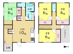 大阪市東成区中道、中古一戸建ての間取り画像です