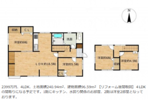 宮崎市大塚台西、中古一戸建ての間取り画像です