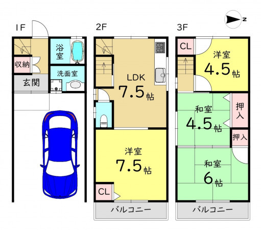 大阪市旭区中宮、中古一戸建ての間取り画像です