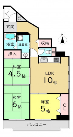 大阪市生野区巽南、マンションの間取り画像です