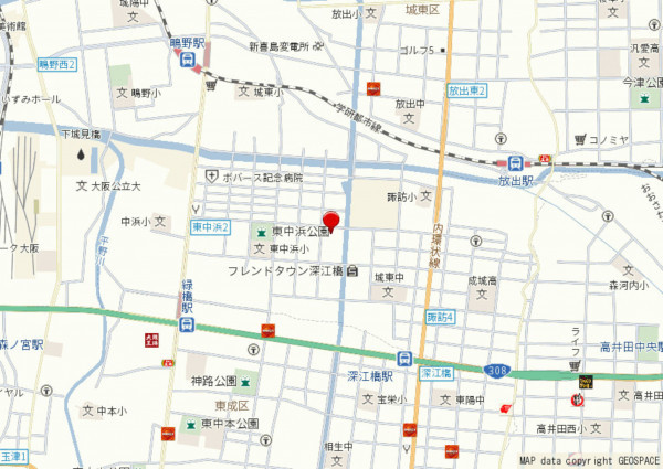 大阪市城東区東中浜、マンションの地図画像です