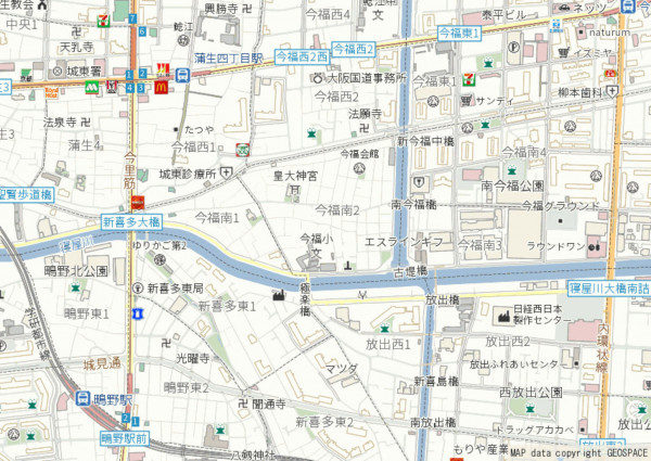 大阪市城東区今福南、中古一戸建ての地図画像です