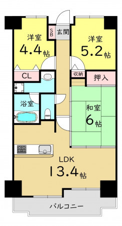 大阪市城東区東中浜、マンションの間取り画像です