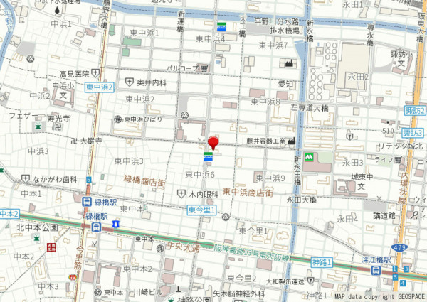 大阪市城東区東中浜、マンションの地図画像です