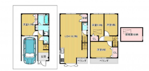 大阪市東成区東今里、中古一戸建ての間取り画像です