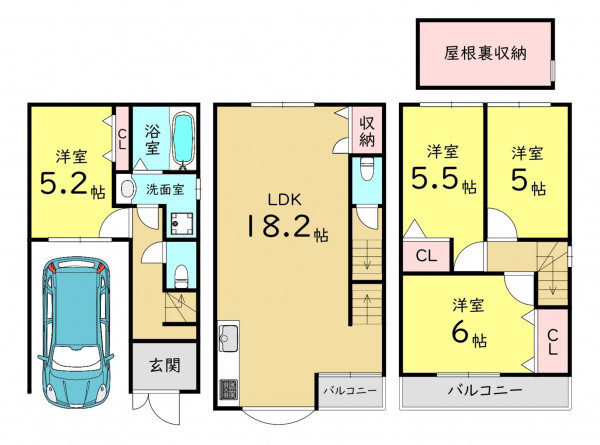 大阪市東成区東今里、中古一戸建ての間取り画像です