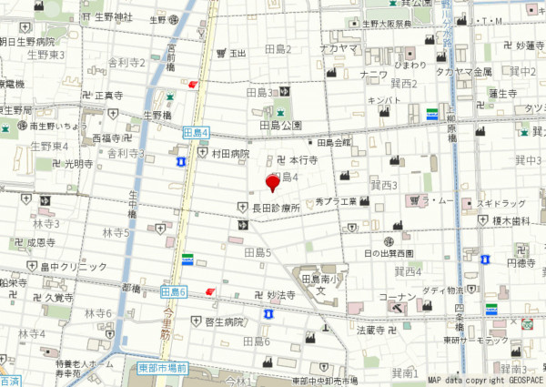 大阪市生野区田島、中古一戸建ての地図画像です