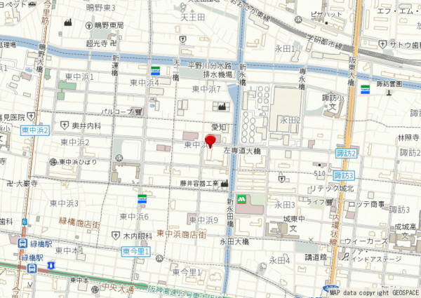 大阪市城東区東中浜、マンションの地図画像です